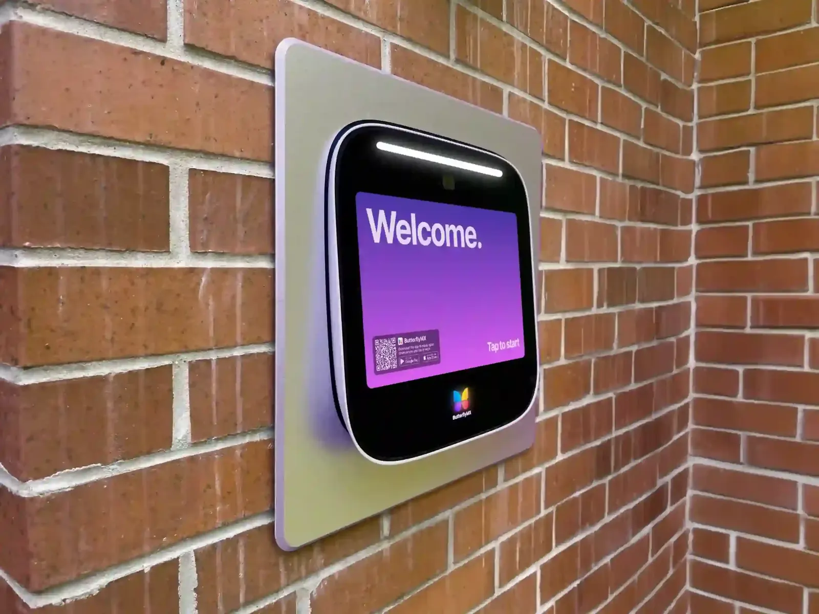 ButterflyMX 12-inch intercom recessed in a brick wall
