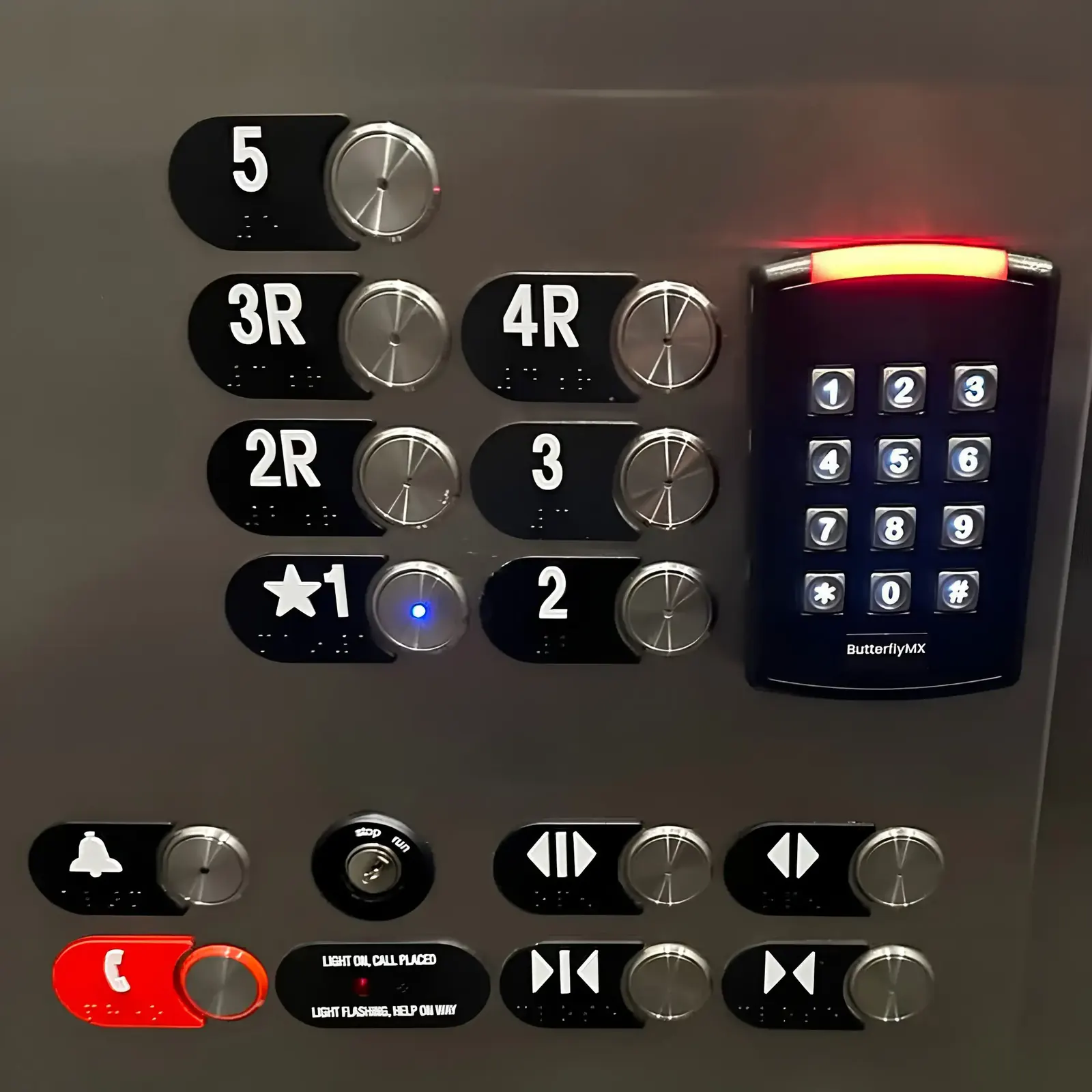 ButterflyMX keypad reader installed in an elevator cab