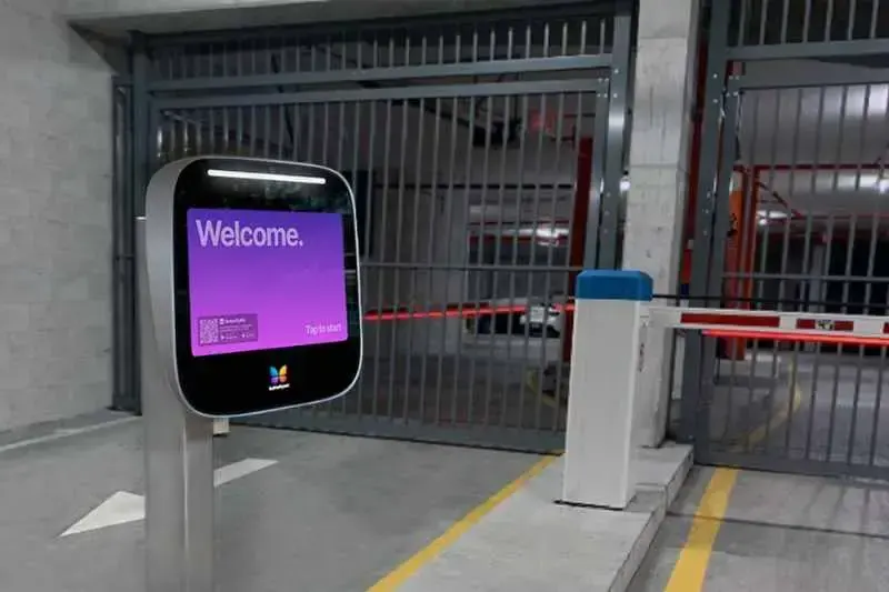 ButterflyMX intercom at a parking garage gate
