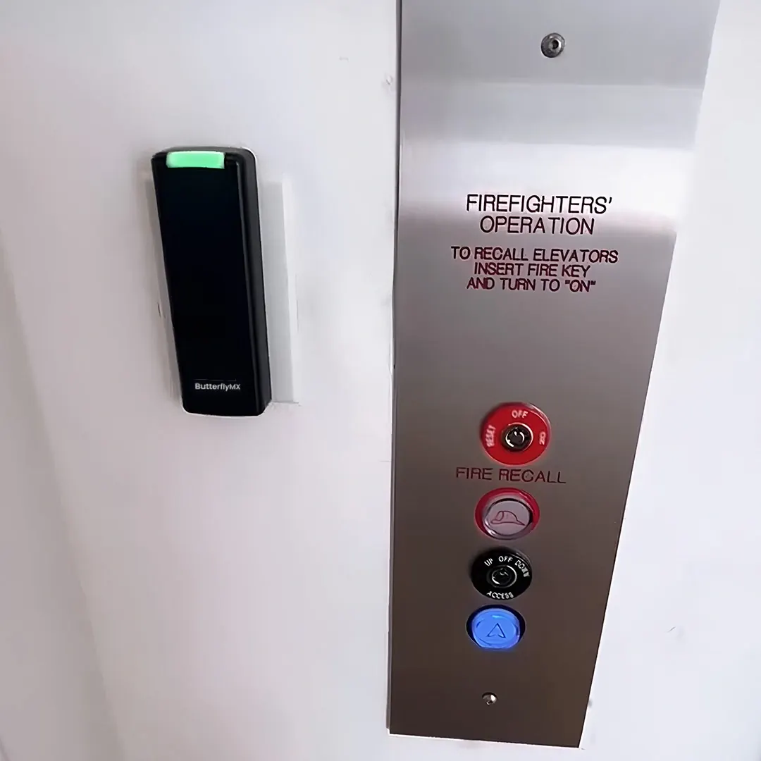 Mullion card reader installed beside a door frame